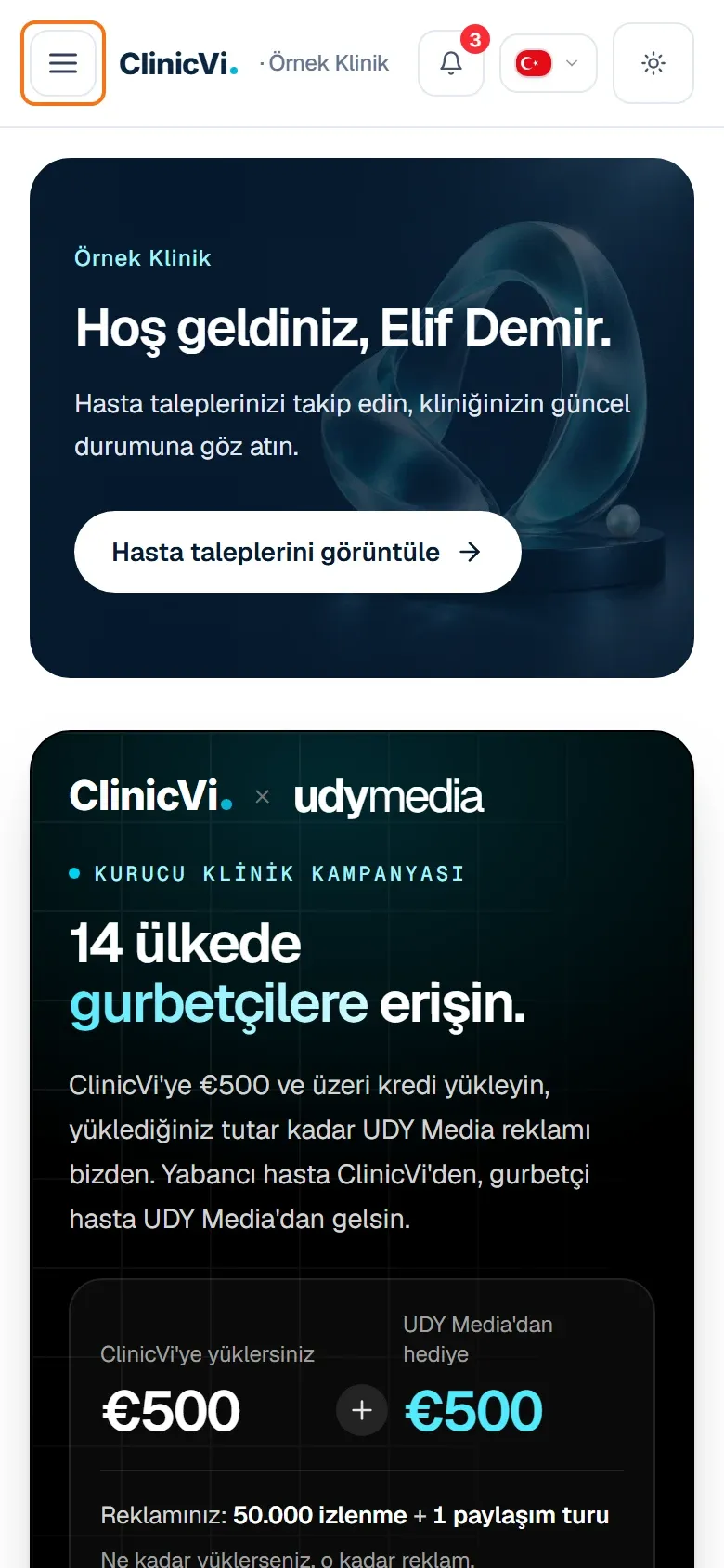 Telefonda Genel sayfası ve sol üstteki menü butonu