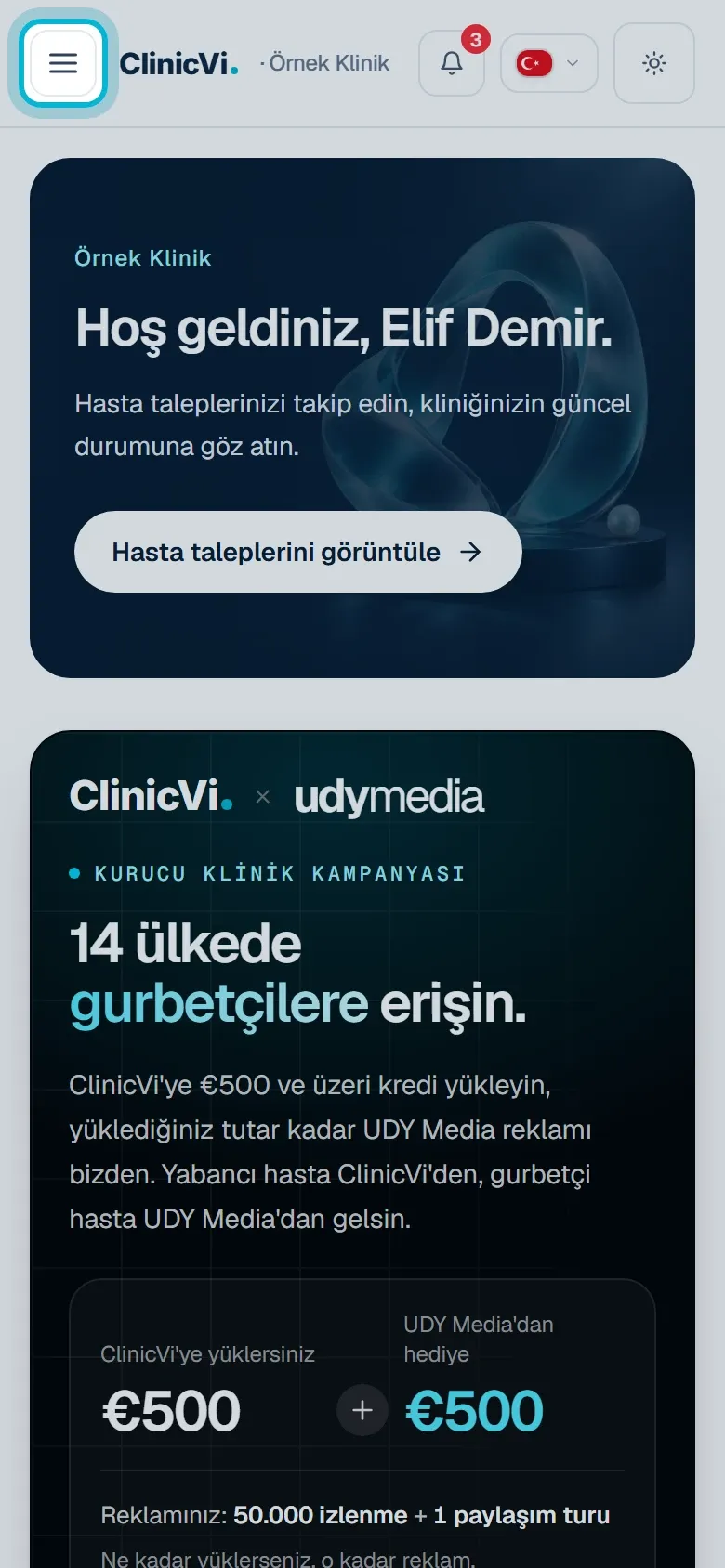 Telefonda Genel sayfası ve sol üstteki menü butonu