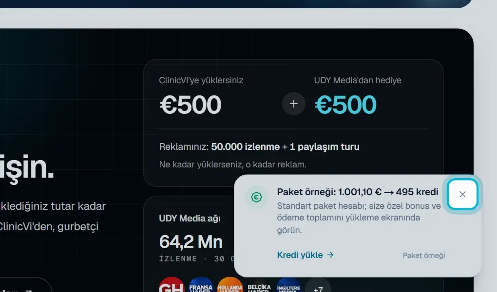 Panelin sağ alt köşesinde bir bilgi kartı ve kartın sağ üstündeki çarpı