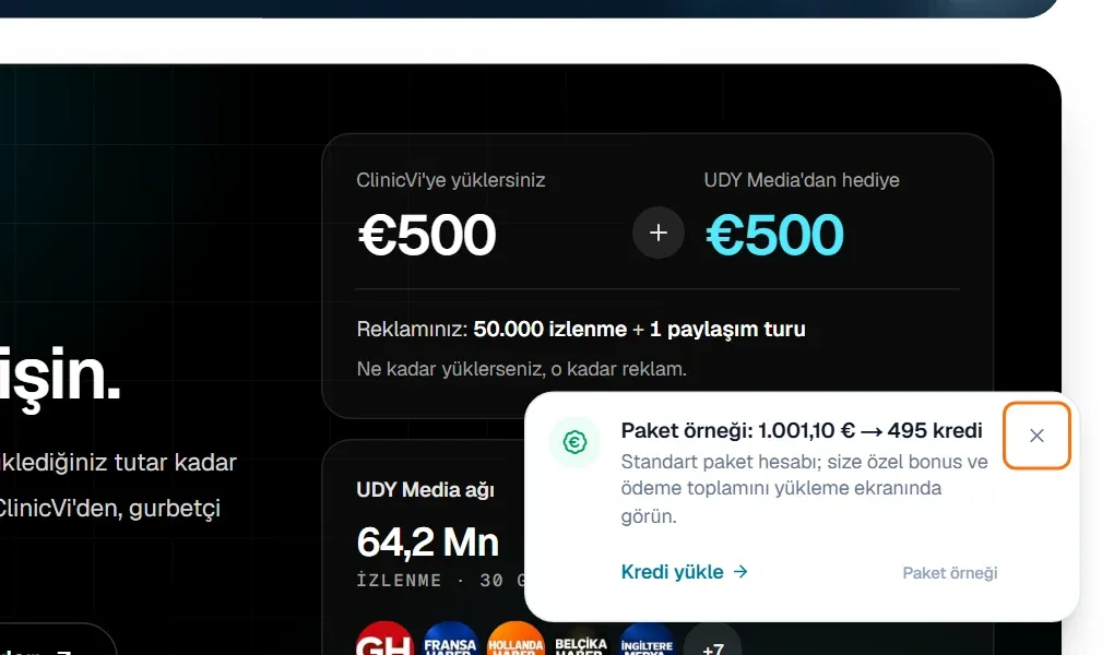 Panelin sağ alt köşesinde bir bilgi kartı ve kartın sağ üstündeki çarpı