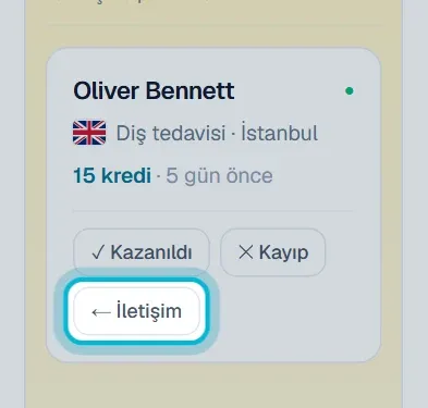 Görüşme kartında işaretli ← İletişim düğmesi