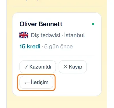 Görüşme kartında işaretli ← İletişim düğmesi