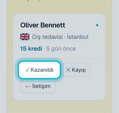 Görüşme kartında işaretli Kazanıldı düğmesi