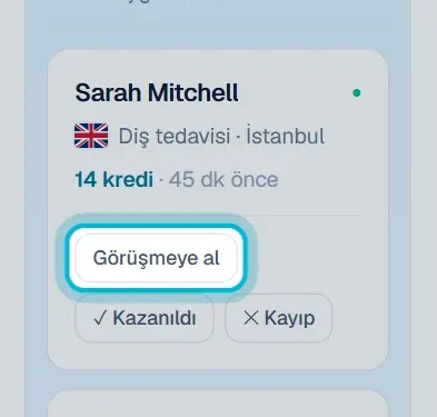 İletişim kuruldu kartında işaretli Görüşmeye al düğmesi