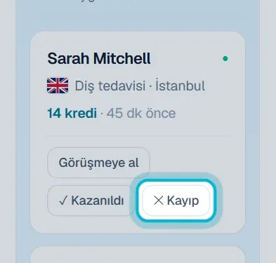 İletişim kuruldu kartında işaretli Kayıp düğmesi
