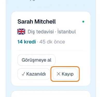 İletişim kuruldu kartında işaretli Kayıp düğmesi