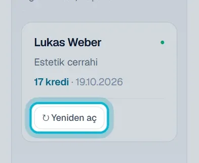 Kayıp kartında işaretli Yeniden aç düğmesi