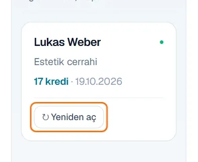 Kayıp kartında işaretli Yeniden aç düğmesi