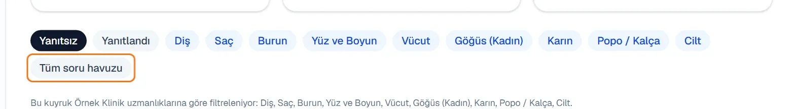 Filtre notu ve işaretli Tüm soru havuzu düğmesi