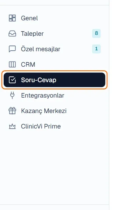 Sol menüde işaretli Soru-Cevap bağlantısı