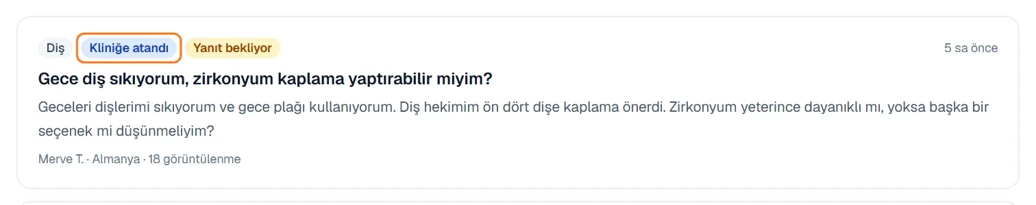 Yanıt bekleyen bir soru kartı