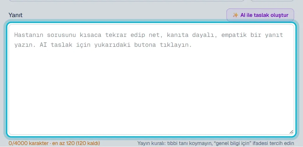 Yanıt kutusu ve karakter sayacı