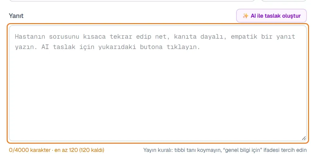 Yanıt kutusu ve karakter sayacı