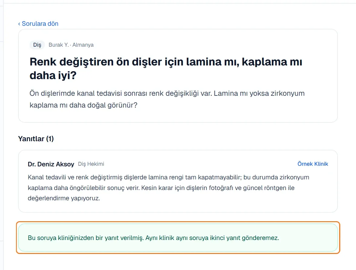 Kliniğin yanıtı ve yeşil bilgi notu