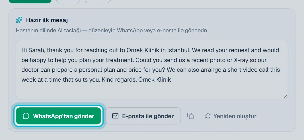 Hazırlanan taslak ve işaretli WhatsApp’tan gönder düğmesi
