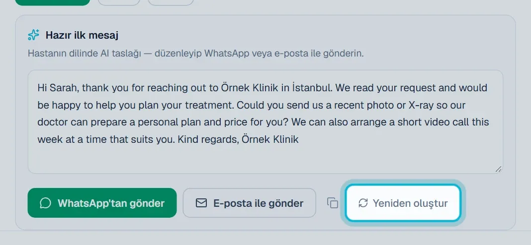 Taslak kutusunda işaretli Yeniden oluştur düğmesi