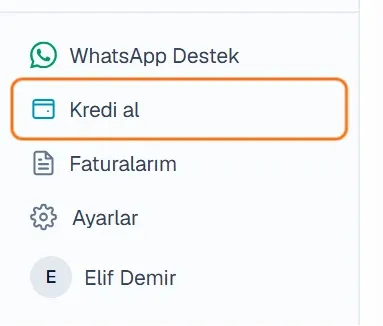 Sol menünün alt bölümünde Kredi al bağlantısı