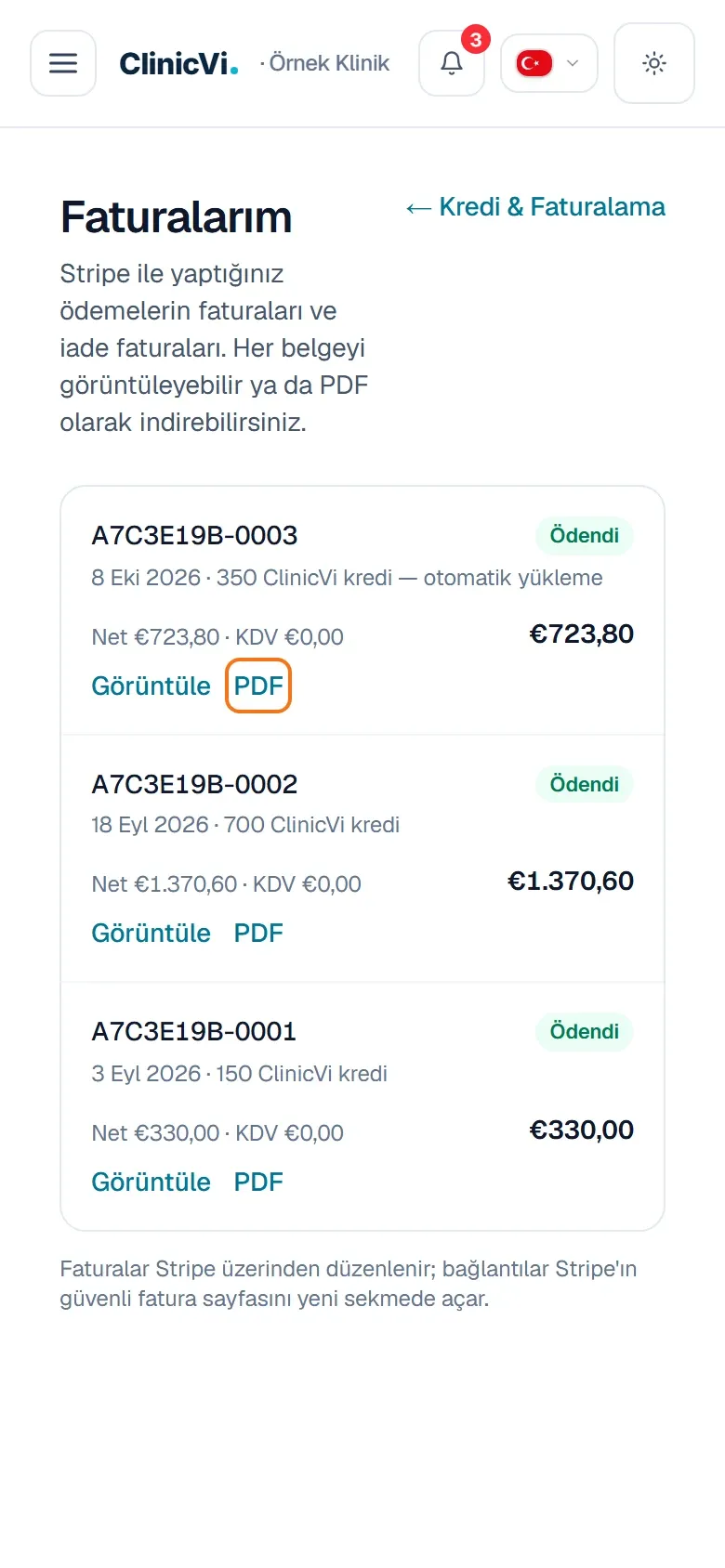 Telefonda Faturalarım listesi