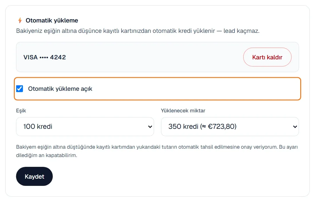 Otomatik yükleme bölümünde Otomatik yükleme açık kutusu