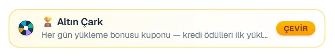 Çark çubuğunda yalnız yükleme bonusu kuponu verildiğini anlatan yazı