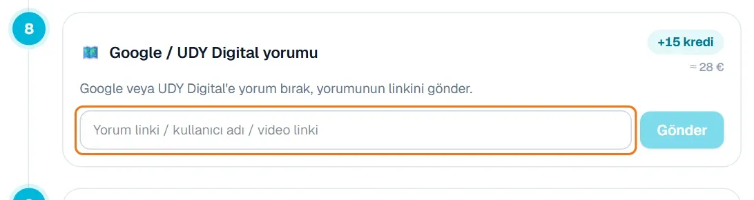 Google / UDY Digital yorumu görevi ve kanıt kutusu