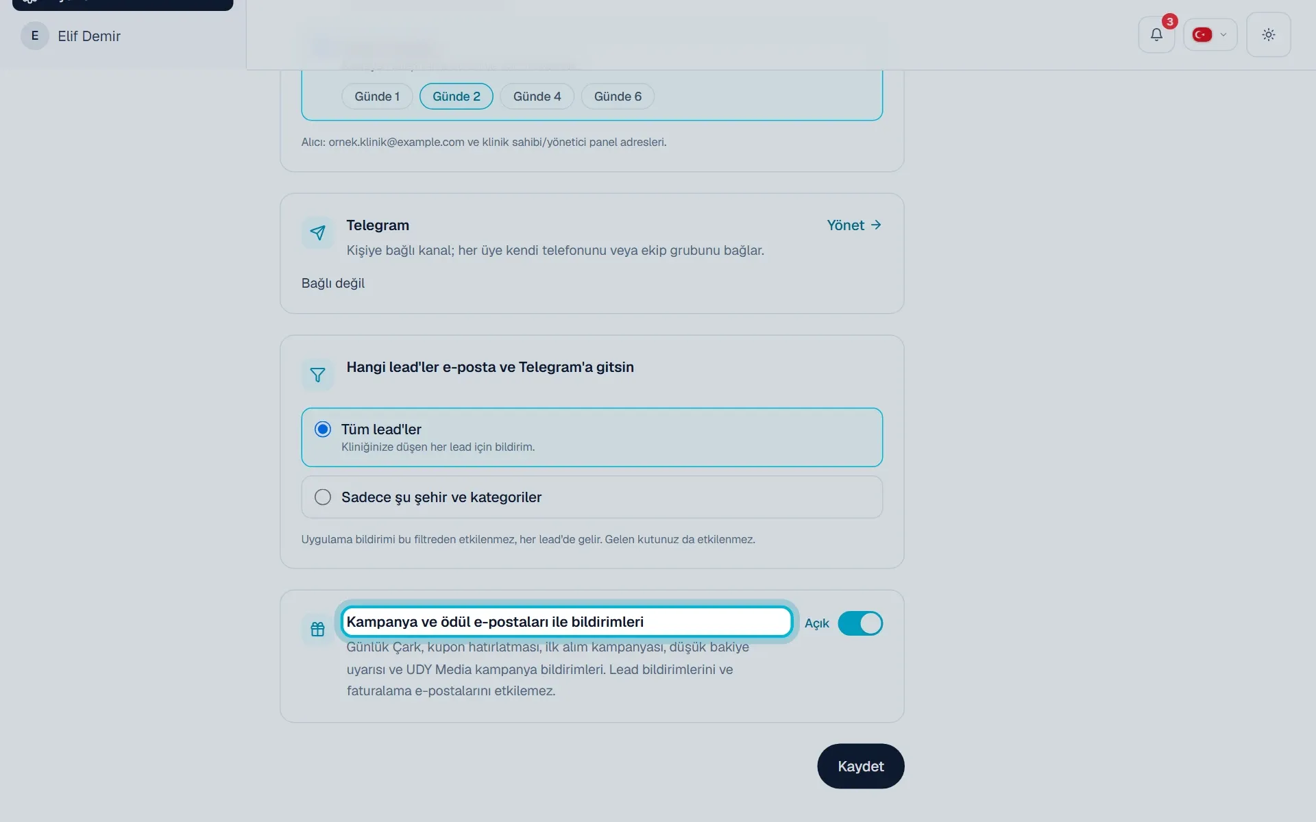 Bildirim Merkezi’nde Kampanya ve ödül e-postaları ile bildirimleri anahtarı