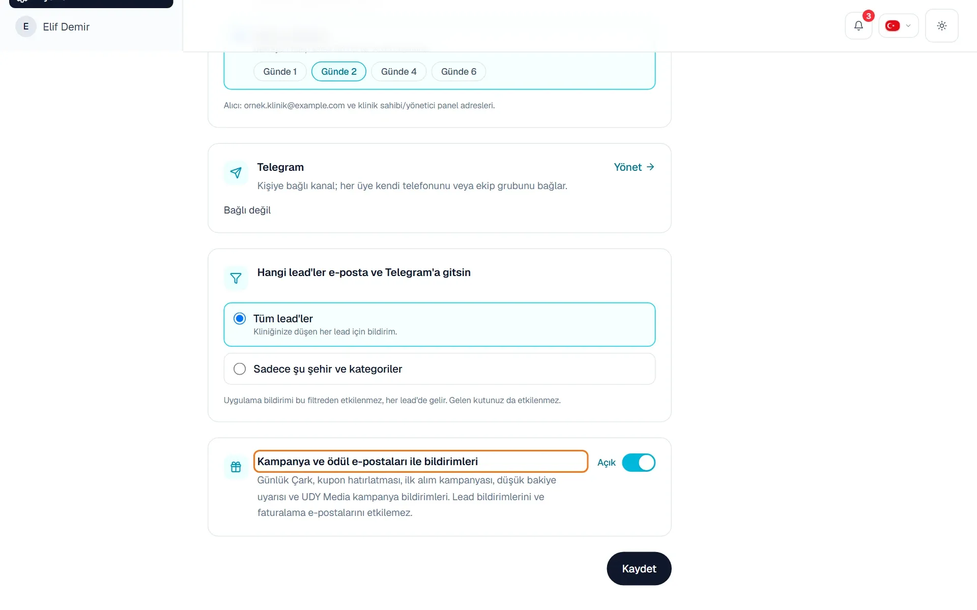 Bildirim Merkezi’nde Kampanya ve ödül e-postaları ile bildirimleri anahtarı