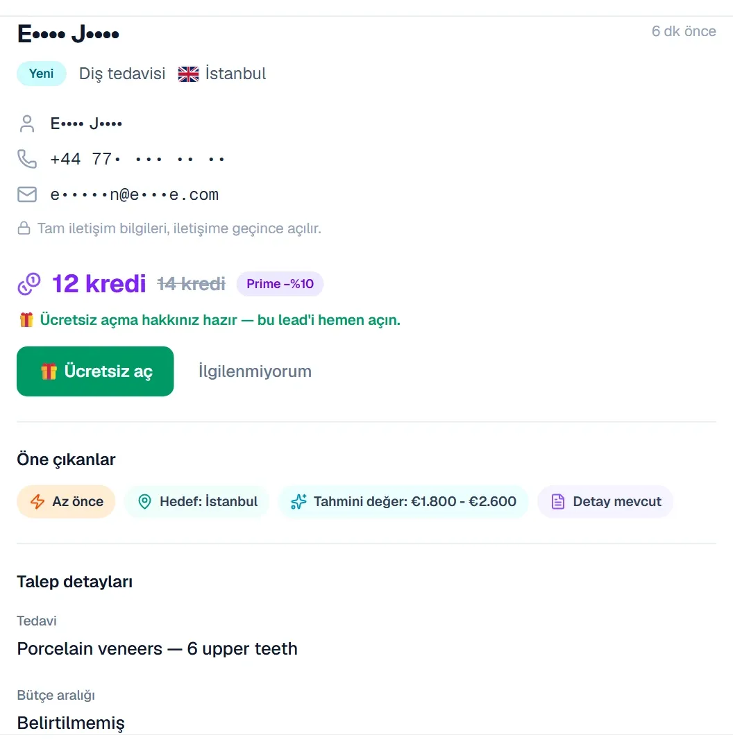 Talep ayrıntısında Öne çıkanlar bölümü