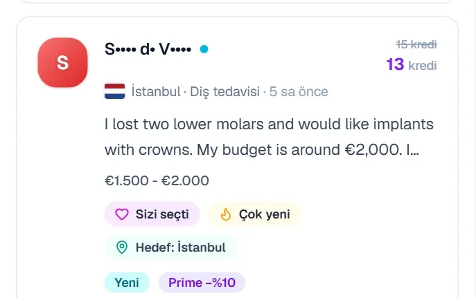 Sizi seçti rozetli bir talep kartı