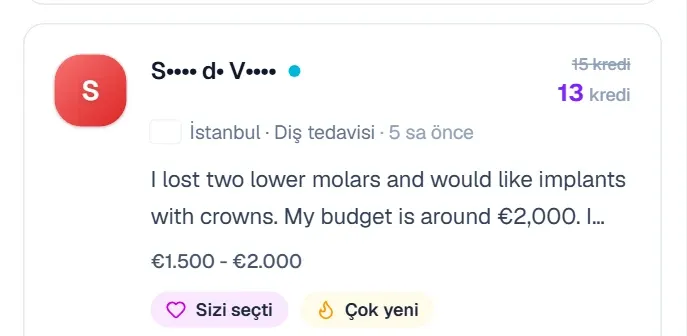 Sizi seçti rozetli bir talep kartı