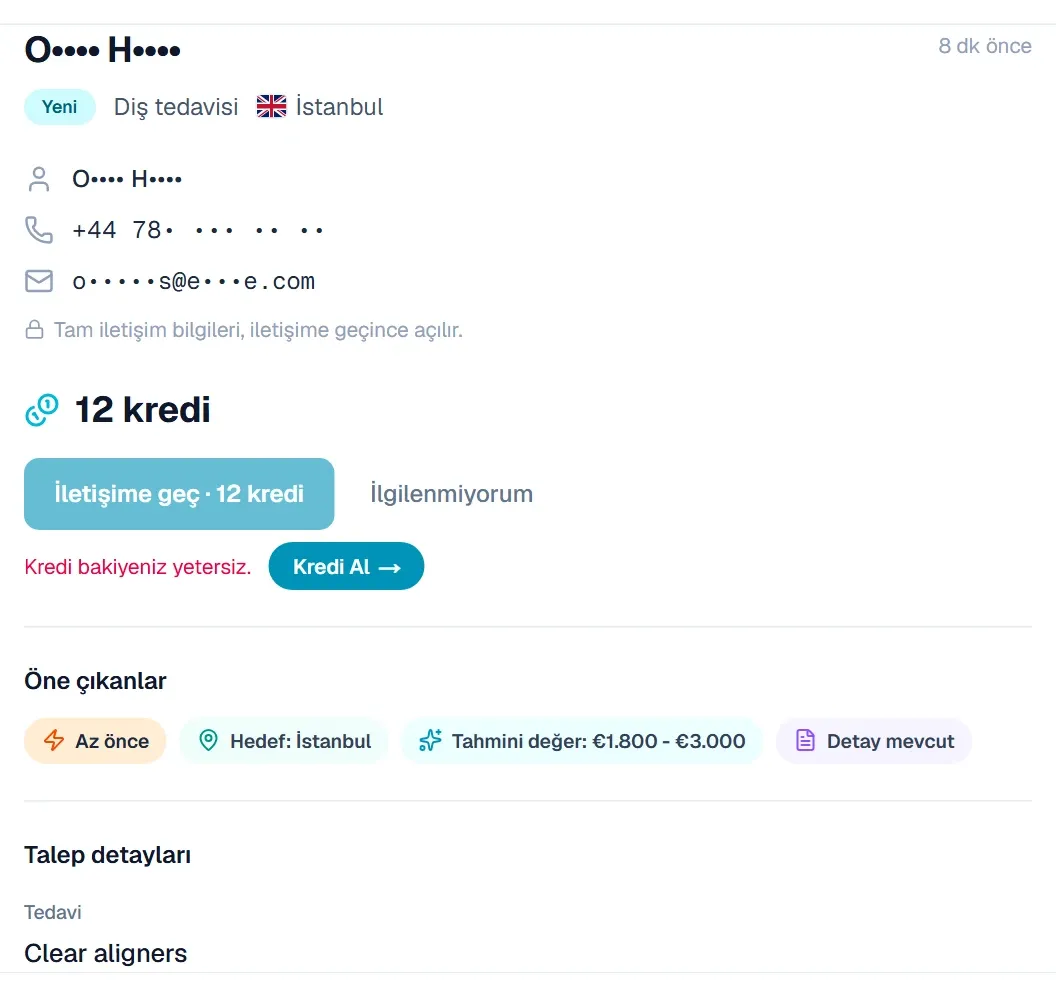 Kredi bakiyeniz yetersiz uyarısı ve Kredi Al düğmesi