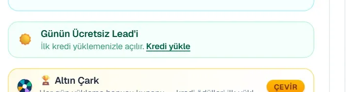 İlk kredi yüklemenizle açılır yazan Günün Ücretsiz Lead’i kartı